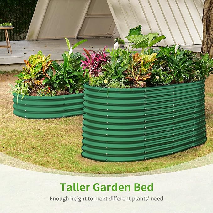 Land Guard 8x4x3ft Oval Galvanized Raised Garden Beds, Large-Capacity Metal Planter Box Outdoor, Durable Deep Raised Garden Bed 3ft Tall, Raised Beds for Gardening Vegetables, Forest Green