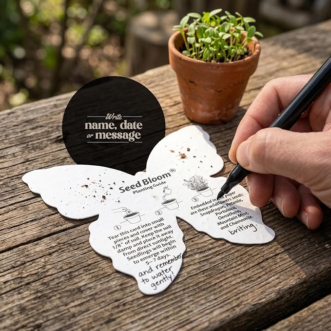 50pcs in Loving Memory Butterfly Memorial Gift Tags – Plantable & Writable Wildflower, for Funeral Favors, Sympathy Gifts for Loss of Father and Mother Gifts