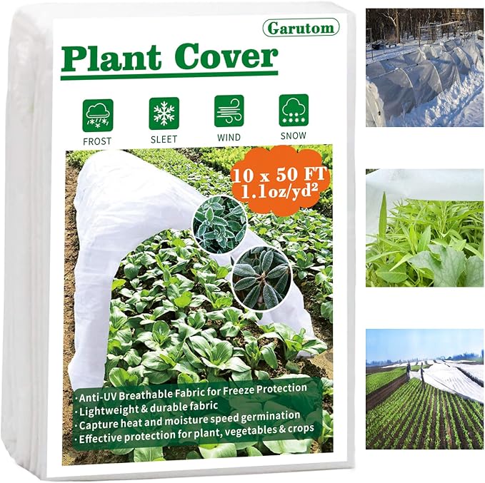 Garutom Plant Covers Freeze Protection 10ft x 50ft 1.1 oz Frost Cloth Plant Freeze Protection, Frost Blankets for Outdoor Plants Winter or Floating Row Covers Shade Cloth for Gardens, Vegetables