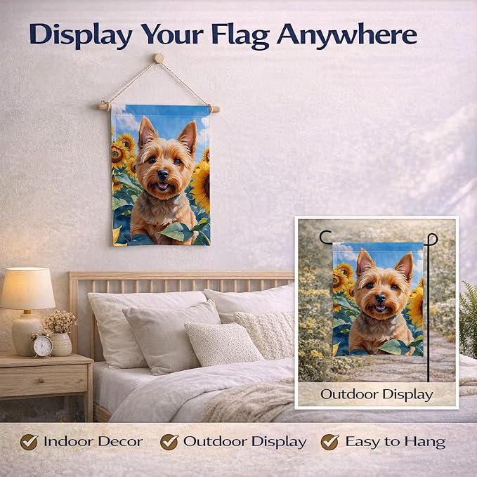 Caroline's Treasures DAC6127GF Norwich Terrier in Sunflowers Garden Flag Mailbox Flag Decorative Yard Flag Banner Outside Patio Artwork Yard Flower Beds, Garden Size, Multicolor