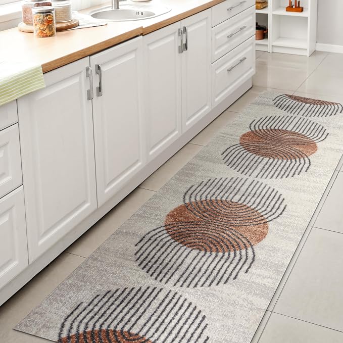 JONATHAN Y Machine Washable Cream/Terra Runner Rug 2X8 ft, Kallax Geometric Modern Low-Pile for Living Room, Bedroom, Kitchen, Office, Easy-Cleaning, Pet-Friendly, Non-Shedding WSH311A-28
