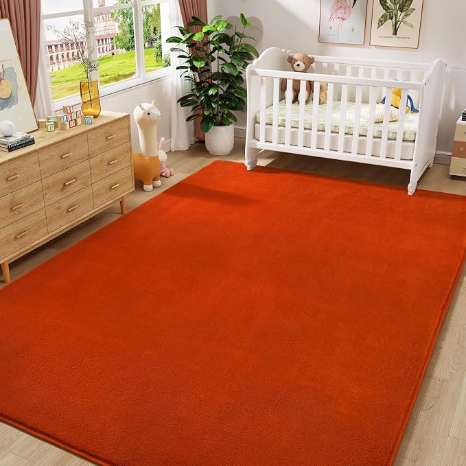 Amearea Modern Area Rug for Bedroom Living Room, 4x6 Orange Memory Foam Rug | Thickened Fluffy Indoor Washable Rugs Non Slip Minimalist Carpet for Kids Boys Girls Dorm Nursery Room Decor