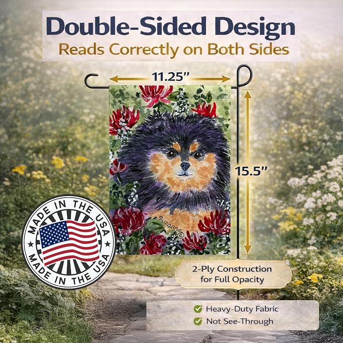 Caroline's Treasures SS8727GF Pomeranian Garden Flag Mailbox Flag Decorative Yard Flag Banner Outside Patio Artwork Yard Flower Beds, Garden Size, Multicolor