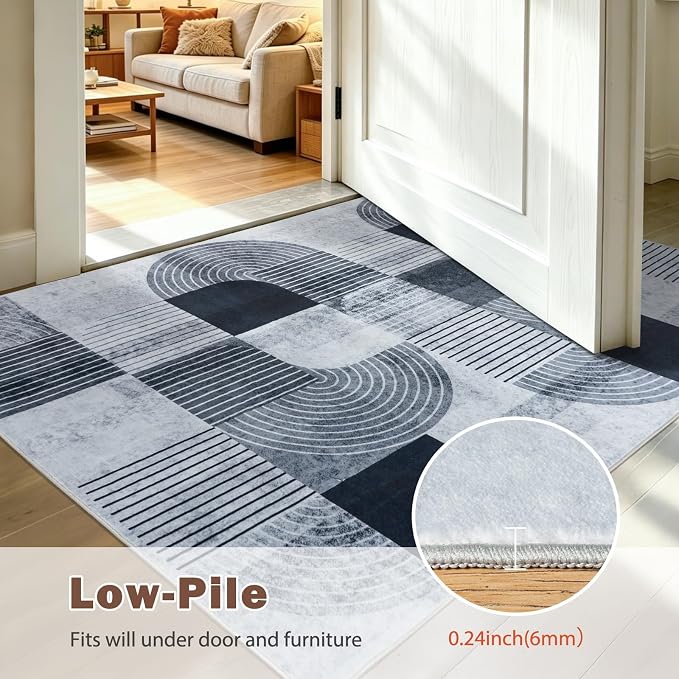 5x7 Washable Area Rugs for Living Room, Non Slip Boho Modern Rug | Stain Resistant, Soft Carpet Indoor Floor Carpets for Bedroom Dining Room Farmhouse Nursery Hallway Home Office, Blue & Gray