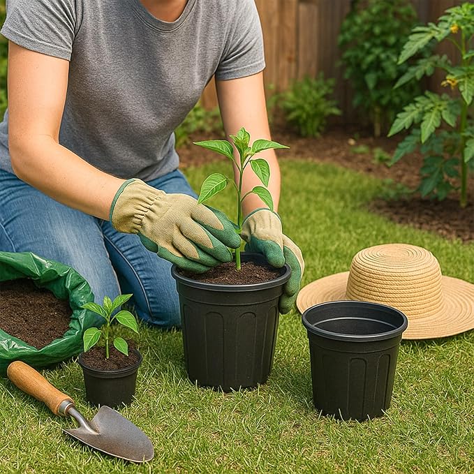 50 Pack 2 Gallon Flexible Plant Nursery Pots Plastic Seedling Starting Pots with Drainage Holes Soft Flower Pots Plant Container with Plant Labels, Black