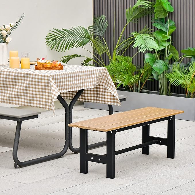 Giantex 2-Pack Outdoor Bench Seat - Backless Patio Garden Bench, 47” Weatherproof Outside Chair with Slatted Seat, Metal Frame, 660 LBS Capacity, Dining Bench Chair for Yard, Park, Balcony, Brown