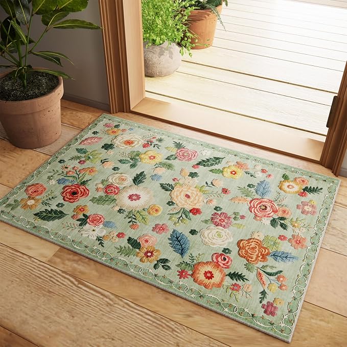 2x3 Washable Small Rugs for Entryway: Area Rug Non Slip Door Mat Indoor Entrance Low Pile Soft Faux Wool Non Shedding Lightweight Distressed Throw Rugs for Front Door Bedroom Bathroom Kitchen Entry
