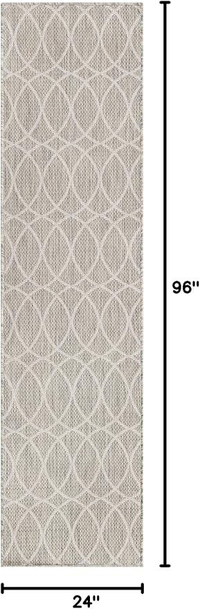 Unique Loom Outdoor Trellis Collection Area Rug - Gitter (2' x 8' Runner, Light Gray/ Ivory)