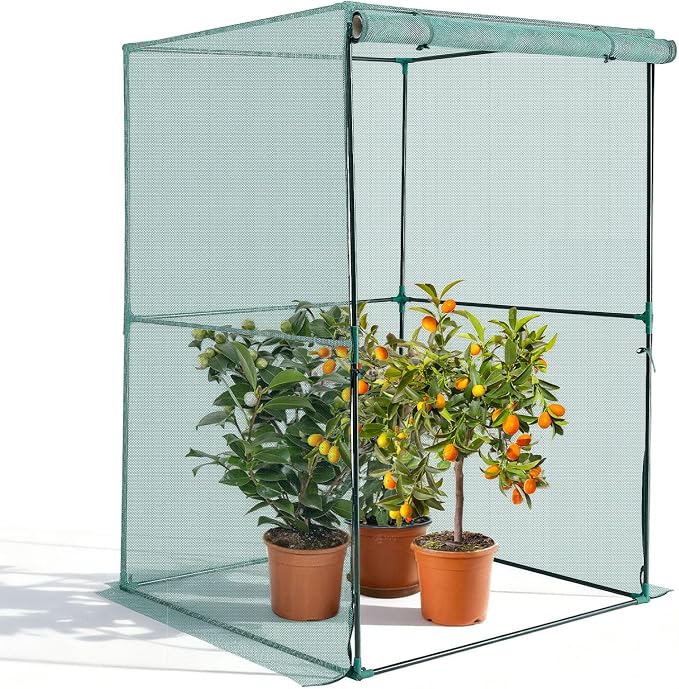 VEVOR Crop Cage, 3.9 x 3.9 x 5.9 ft Plant Protection Tent with Zippered Door, Wind-Resistant Tall Crop Cage, Easy to Install, Outdoor Raised Bed Cover, Tomato Plant Netting for Garden Patio Lawn