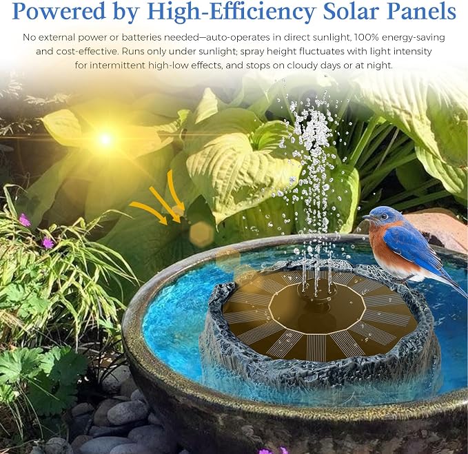 Solar Powered Bird Bath Fountain with Rock Texture, High-Strength Plastic Outdoor Birdbath, 6 Spray Patterns Solar Fountain Pump, Decorative Water Feature for Garden Decor 7.8" DarkGreen