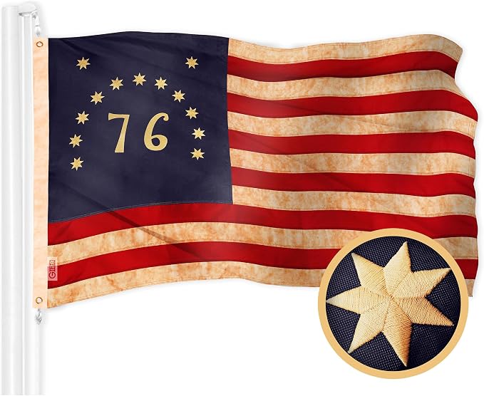 G128 Bennington Tea-Stained Flag | 2.5x4 Ft | Embroidered 420D Polyester - Embroidered Stars, Sewn Stripes, Brass Grommets, Indoor/Outdoor, Vibrant Colors, Quality Polyester