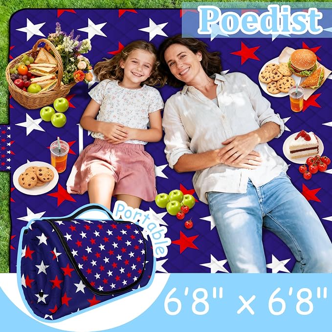 Poedist Extra Large Picnic Blanket Waterproof,80"x 80"Foldable Machine Washable Beach Blanket,Outdoor Blanket for 6-8 Adults,Suitable for Indoor Crawling,Park Beach,Camping,Hiking,Family Travel(Star)