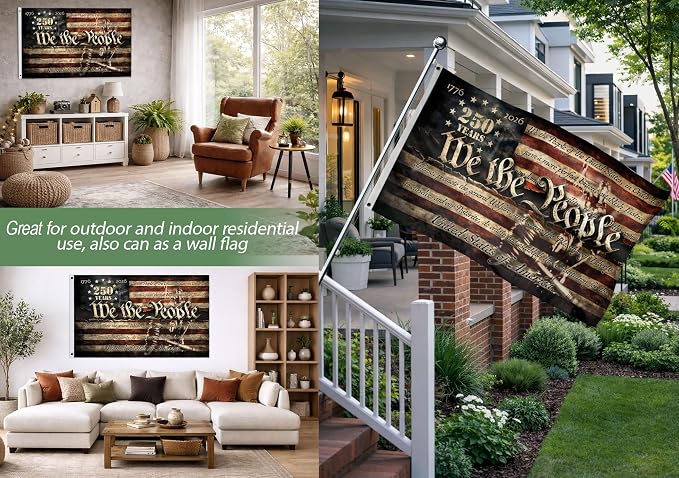 250 Years Of Freedom Flag 3x5 Ft, We The People Banner, 250th Anniversary Banner, 250 Anniversary Usa Flag With Brass Grommets, 4th Of July Decorations Outdoor, Front & Back Printed 3