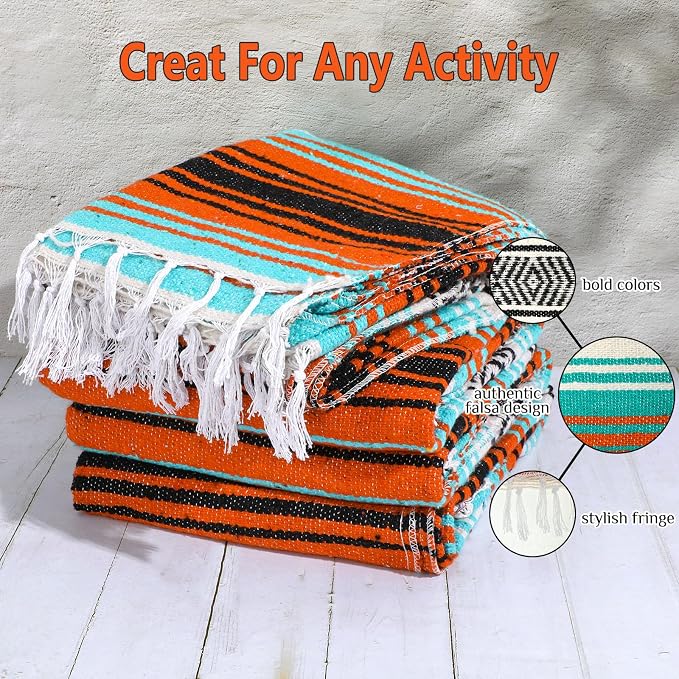 Oudain 4 Pack Mexican Blankets 45 x 70 Inch Woven Serape Throw Blanket, Baja Yoga Blanket for Beach Picnic Camping Boho Couch Decor Travel Outdoor (Delicate Color)
