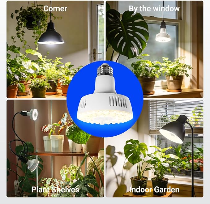 Barrina Orbgrow OG11A Grow Light Bulbs for Indoor Plants, Integrated Dimming & Timing, 4000K 44W(4 x 11W, 400 Watt Equiv), E26 Plant Light Bulb, Full Spectrum for Seeds and Greens, 4 Packs, White