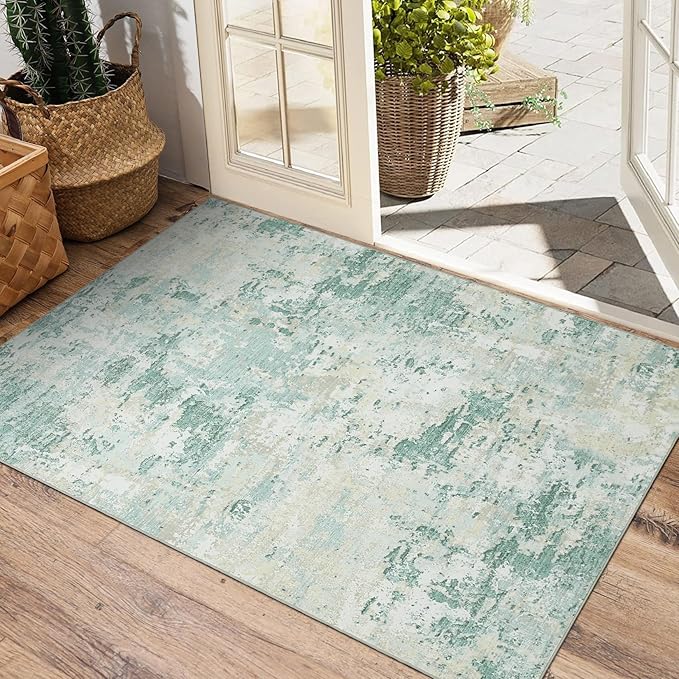 ROYHOME Modern Abstract 2x3 Area Rug Non Slip Non Shedding,Green | Low Pile Stain Resistant Rug for Entryway Kitchen Bedroom