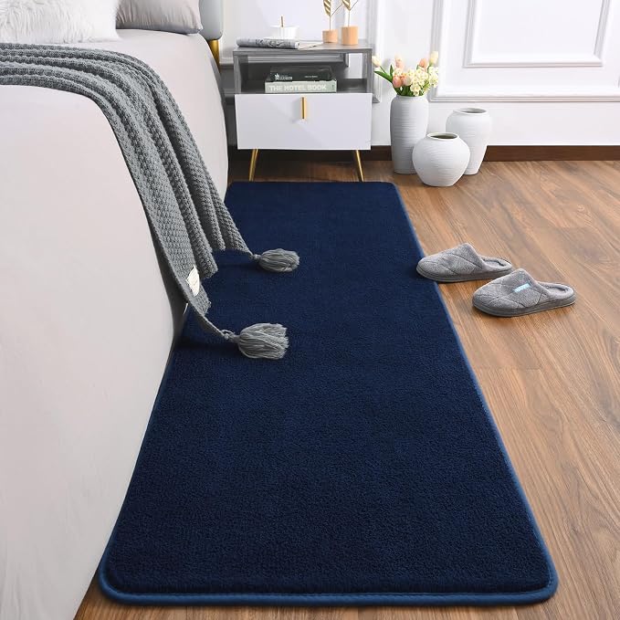 AROGAN Shag Runner Rug for Hallways, 2x6 Feet Washable Rugs, Navy Blue | Soft Washable Memory Foam Carpet for Bedroom, Non Slip Backing Runners Rug for Hallways, Kitchen, Bathroom, Entryway Home