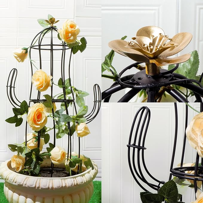 Cactus Obelisk Trellis - 8”x28” Unique Metal Design for Climbing Plants, Garden Decorative Support Structure for Potted Tall Vines and Rose Bushes