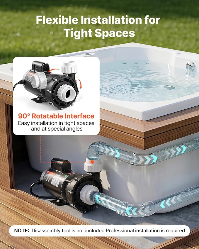 VEVOR SPA Pump 2HP Hot Tub Pump 2 Speed 56 Frame with 1.5" & 2" Port, 230V, 168 GPM High Speed & 68 GPM Low Speed, 90° Rotational Interface, SPA Bath Water Circulation, Compatible with OEM Models