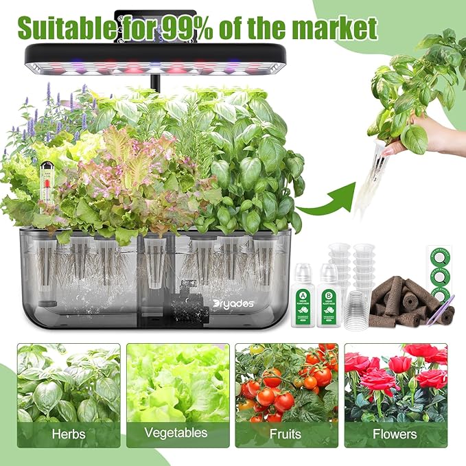Hydroponic Growing Kit with Nutrient Solution, Seeds & Grow Sponges – Indoor Garden Starter Set for Fresh Herbs & Vegetables (Nutrient & 3 Free Seeds)