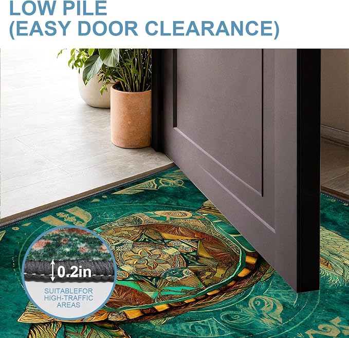 Sea Turtle 2x3 Entry Rug,Washable Small Rugs for Entryway Kitchen Bathroom Door Mat Indoor Entrance,Non Slip Rubber Backing,Stain & Fade Resistant,Boho Coastal Decor