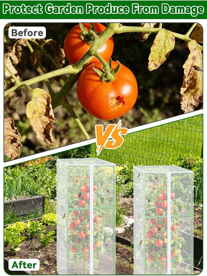 ZeeDix 43.3" x 16.1" Garden Bird Netting for Square Tomato Cage, 4 Pack Garden Mesh Barrier, Plant Covers Protect Tomatoes, Vegetables, Blueberry Bush from Birds & Pests