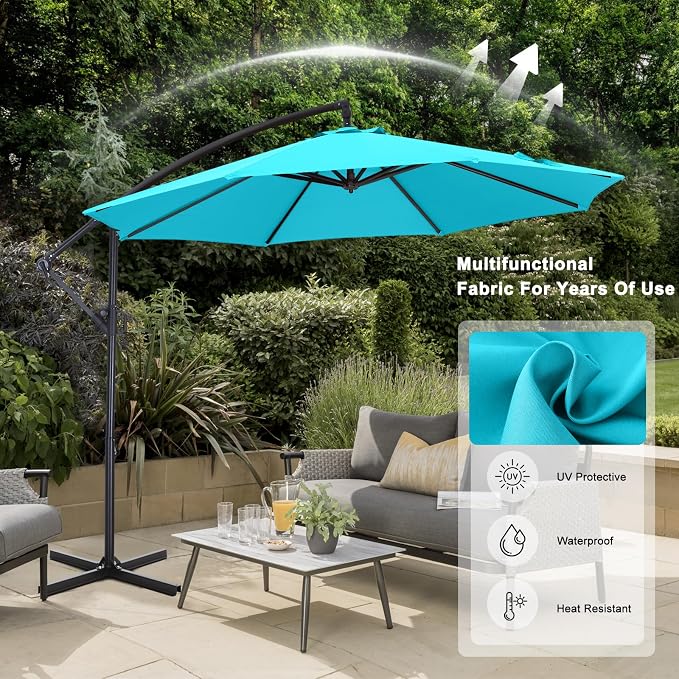 ABCCANOPY 10FT Cantilever Patio Umbrella with base included, 360° Rotation Outdoor Offset Umbrella for Backyard, Deck, Poolside (Turquoise)