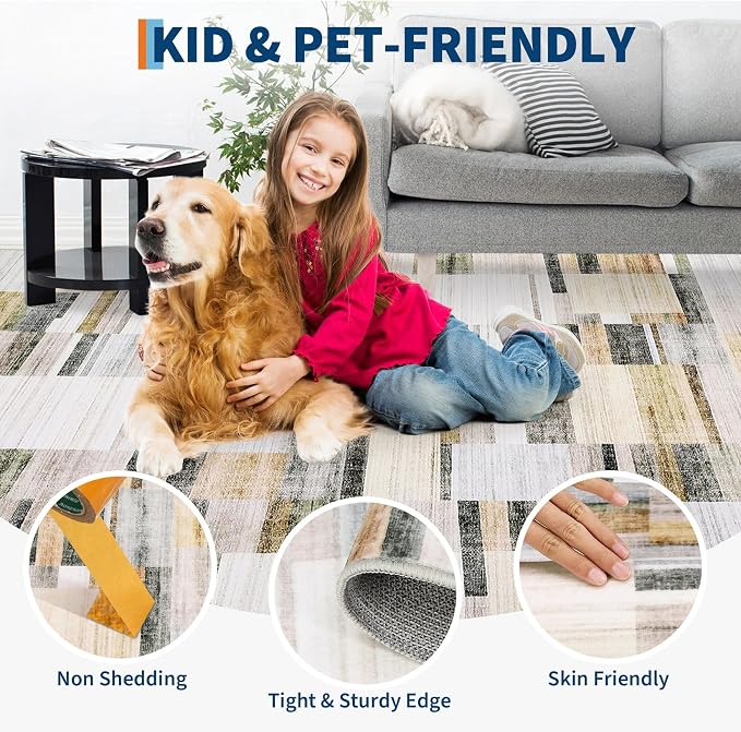 GarveeHome Geometric Area Rug 5x7 Washable Non Slip Bedroom Rug Modern Rugs for Living Room Soft Non Shedding Stain Resistant Low Pile Carpet for Dining Room Office Classroom