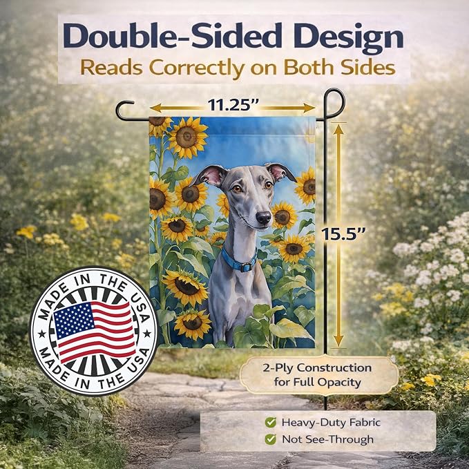 Caroline's Treasures DAC6176GF Whippet in Sunflowers Garden Flag Mailbox Flag Decorative Yard Flag Banner Outside Patio Artwork Yard Flower Beds, Garden Size, Multicolor