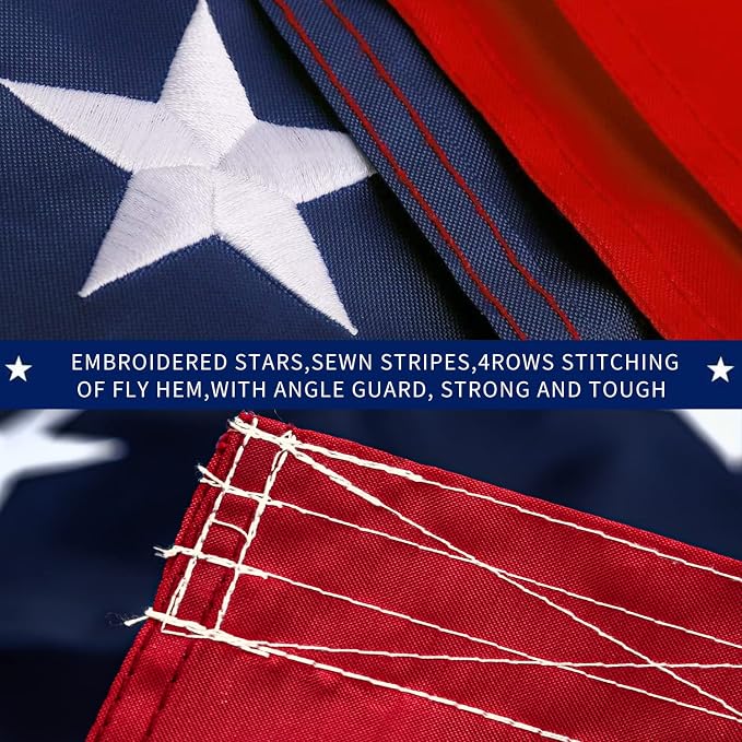 Large 6x10 FT American Flags for Outside,High Wind Durable USA Flag Outdoor, Embroidered Stars,Sewn Stripes,3 solid brass grommets,Heavy Duty Nylon All Weather US Flag
