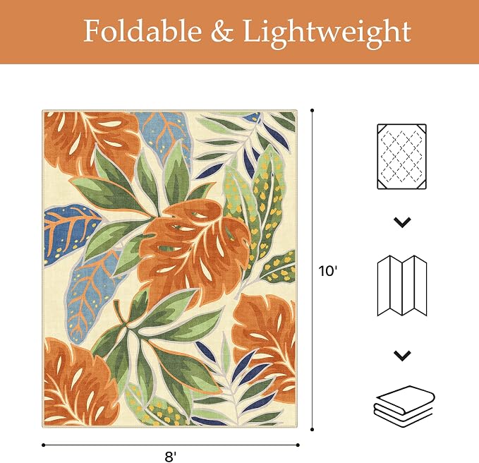 GENIMO Outdoor & Indoor Area Rug 8'x10', Waterproof, Non-Shedding, Easy Cleaning, Leaf Mat for Patio, Living Room, Balcony, Dining Room, RV, Deck, Bedroom, Camping, Outside Carpet, Rust Sage