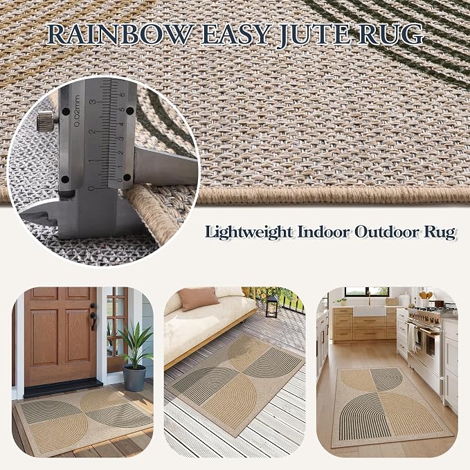 Lahome Enfys Rainbow Front Door Mat, 32"x48" Washable Non Slip Entry Way Rugs Indoor, Farmhouse Neutral Non Slip Non Shedding Lightweight Floor Carpet for Kitchen Bedroom Porch