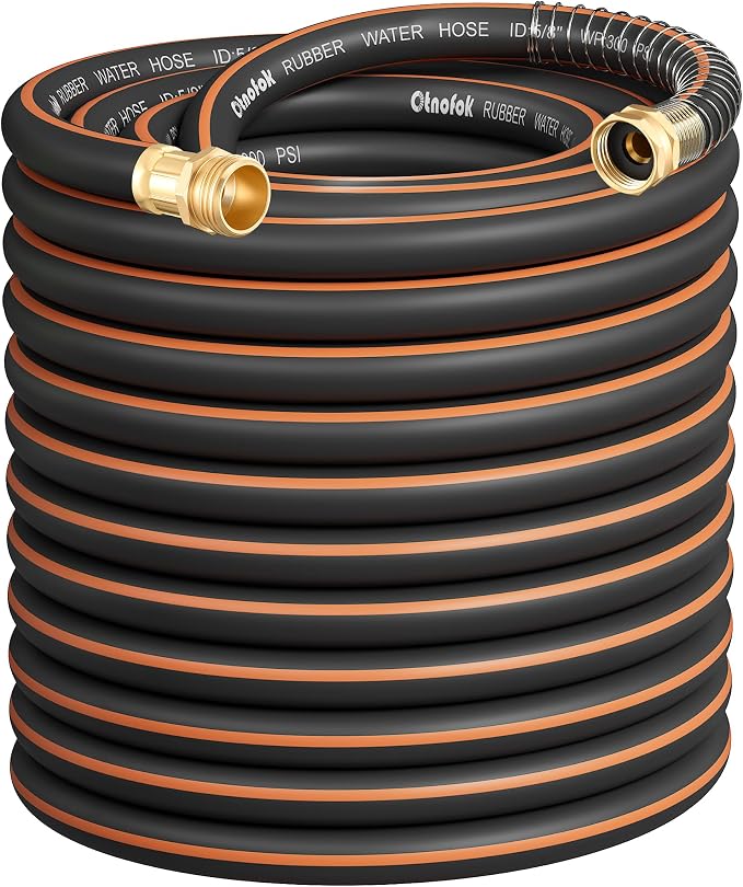 Heavy Duty Garden Hose 100 ft x 5/8", 5-Layer Hybrid Rubber Water Hose with 3/4" Swivel Brass Male to Female Fittings, 1000 PSI Burst, No-kink for Lawn, Backyard, Black & Orange