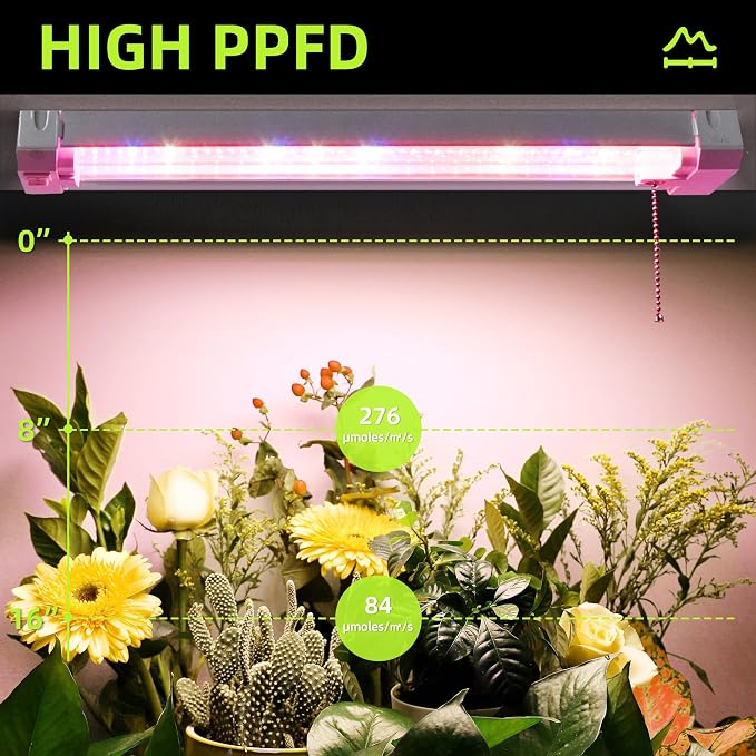 Hlite 4 Pack 16inch Adjustable Full Spectrum Plant Growing Lamps | Hanging Grow Light for Indoor Plants with Shade,Linkable Plug and Hanging with On/Off Switch, Seedling to Flowering