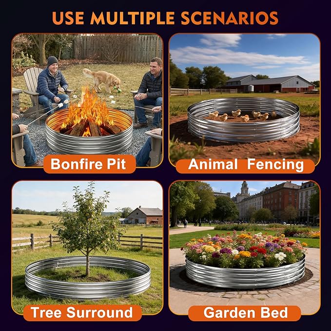 Fire Pit Ring for Outside Wood Burning, 48in Outdoor Fire Pit, Heavy Duty Steel Burn Pit for Backyard, Camping, Bonfire, Modern Style Large Metal Fire Pit Ring