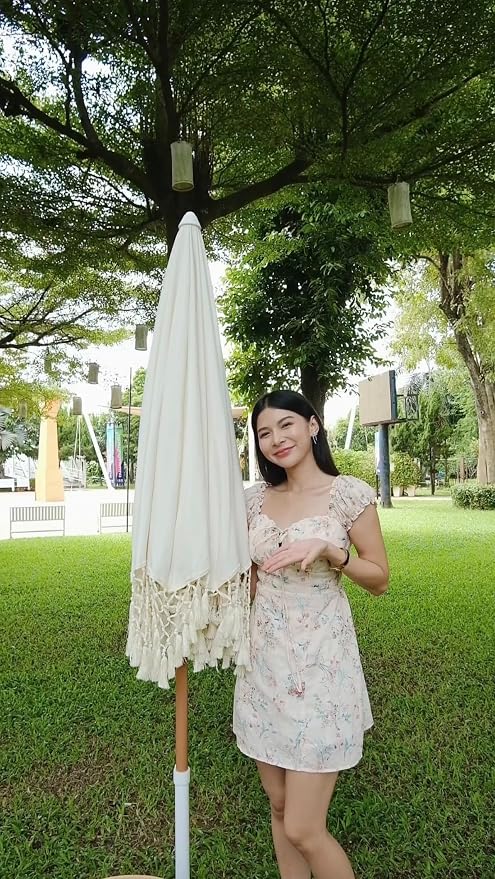 Bohemian Umbrella Macrame 6.5ft HANDCRAFTED Balinese MACRAME Canopy OUTDOOR Umbrella LUXURY Umbrella MIAMI Umbrella Premium Macrame for Deck, Patio, Pool, Sun Shade and Outdoor Entertaining