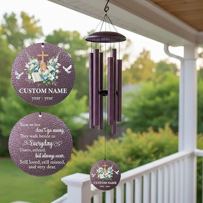 Personalized Deep Tone Wind Chimes Memorial, 30/36/45" Sympathy Wind Chimes Gifts for Loss of Loved One, Mom, Dad, Custom in Loving Memory of Loss Gifts, Produced in Texas