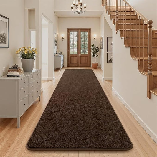 AROGAN 3x8 Runner Rug for Hallway, Long Runner Rugs Non Slip, Coffee | Soft Washable Memory Foam Carpet for Bedroom, Non Slip Backing Runners Rug for Hallways, Kitchen, Bathroom, Entryway Home