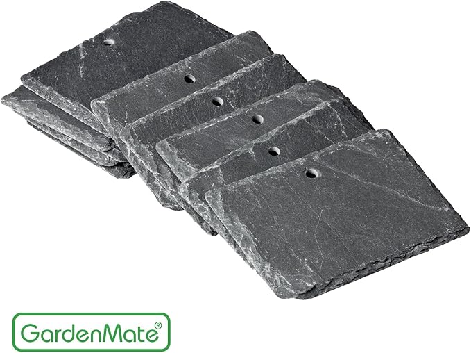 GardenMate 10-Pack Natural Style Slate Plant Labels (4" x 2 3/4") Hanging from a Stainless Steel Metal Rod (22")