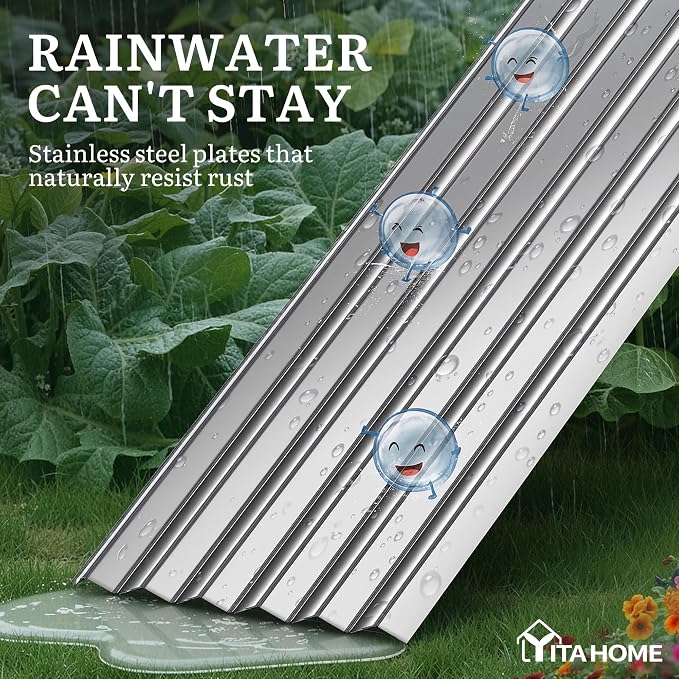 YITAHOME 2pcs 8x4x1.5ft Galvanized Raised Garden Bed, Metal Planter Box with Safety Rubber, Gloves, Outdoor Flower Bed for Planting Plants Vegetables, Silver