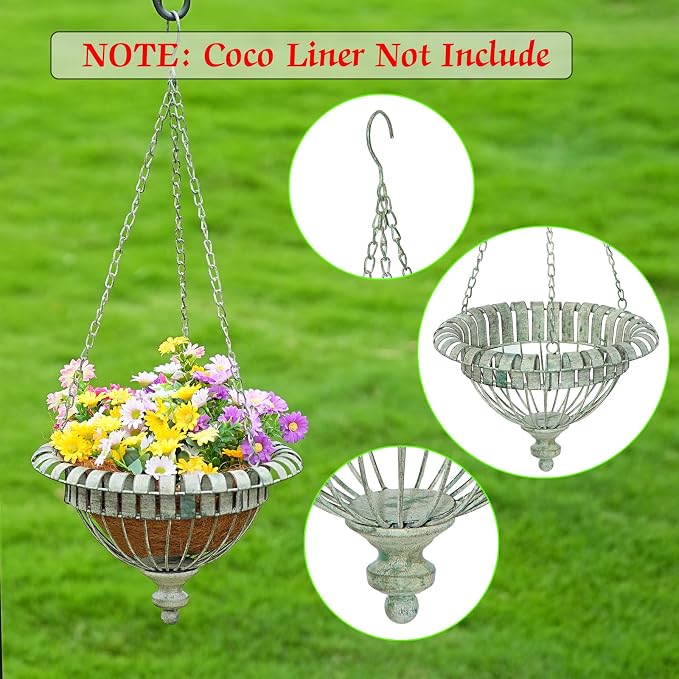 Set of 2 Metal Hanging Planters,Outdoor Hanging Baskets Garden Patio Porch.