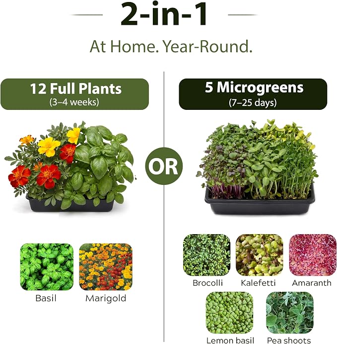 Seed Starter Kit with Humidity Dome – 12-Cell Indoor Pre-Seeded Seed Starting Tray with Basil & Microgreens – Complete Growing Kit with Seeds Included
