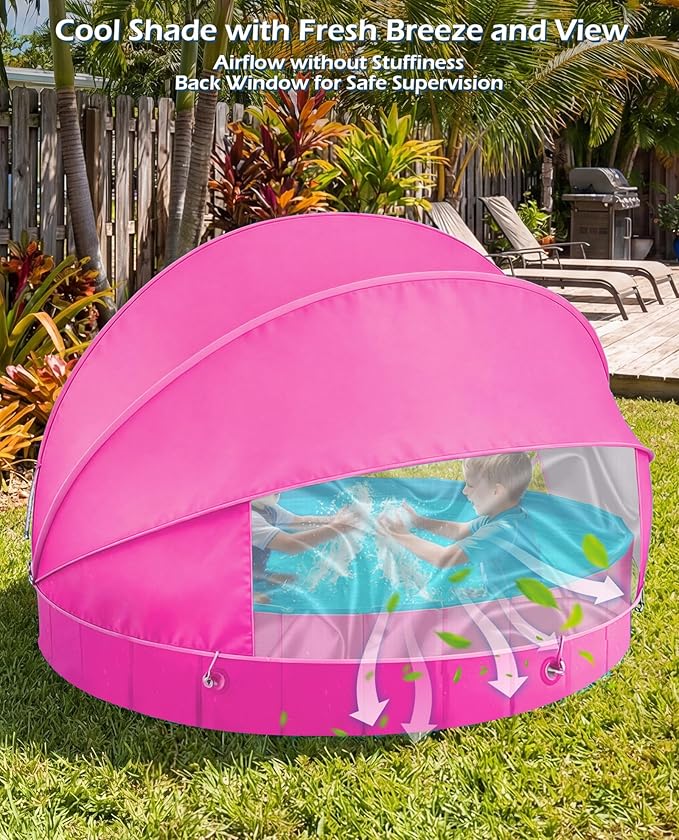 Jasonwell Kiddie Baby Pool with Canopy - Foldable Infant Toddler Kids Pool with Shade Baby Beach Essentials Tent Swimming Wading Pools for Toddlers 1-3 + Kids Dogs Ball Pit Backyard Water Play R, 40"