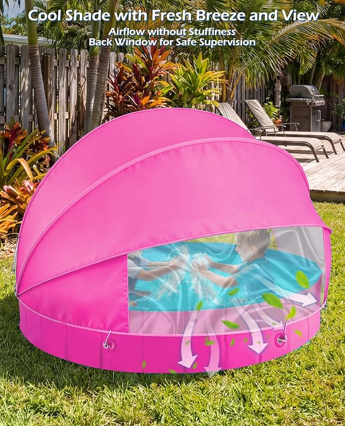 Jasonwell Kiddie Baby Pool with Canopy - Foldable Infant Toddler Kids Pool with Shade Baby Beach Essentials Tent Swimming Wading Pools for Toddlers 1-3 + Kids Dogs Ball Pit Backyard Water Play R, 63"