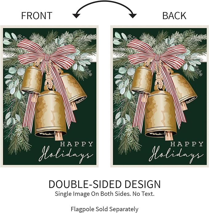 Evergreen Flag Golden Bells Garden Flag 12x18 Double Sided for Outside | Christmas Outdoor Applique Flag | Holiday Decoration For Home, Yards and Gardensrdens