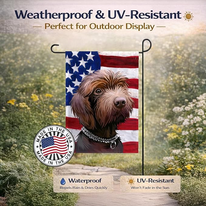 Caroline's Treasures CK6664GF Pudelpointer Dog American Flag Garden Flag Mailbox Flag Decorative Yard Flag Banner Outside Patio Artwork Yard Flower Beds, Garden Size, Multicolor