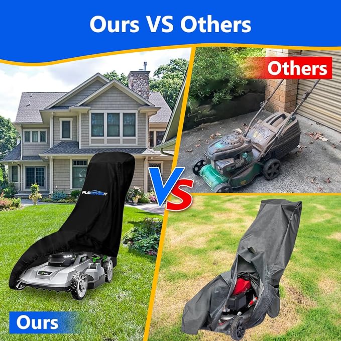 Push Lawn Mower Cover, Waterproof Tractor Cover, Heavy Duty 600D Oxford Fabric With Drawstring&Storage Bag UV Resistant Protector Covers Against Dust,Dirt,Wind for Lawn Mower 74×25×39”