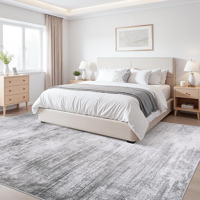 Tosuoka Washable Rug 8x10 Area Rugs for Living Room, Gray Abstract Soft | Bedroom Rug, Grey, Non-Slip, Low-Pile, Modern, Large, Indoor Carpet for Nursery Dining Room Office Home