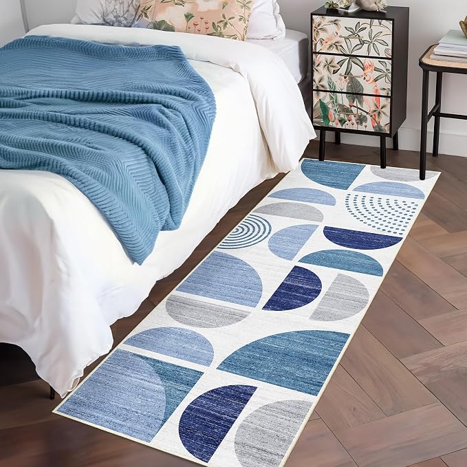 Runner Rug Washable,Blue 2x6 Area Rugs Non Slip Modern Abstract | Long Throw Carpet for Hallways Kitchen Bathroom Bedroom Entryway Bedside Laundry Boho Soft Low Pile Indoor Navy Blue