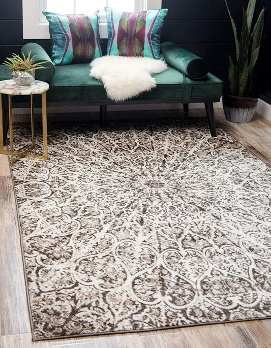 Unique Loom Sofia Collection Area Rug - Grace (8' x 10', Brown/ Ivory) | Bohemian geometric area rug for living room, bedroom & dining room. Stain-resistant, easy-care, kid & pet friendly